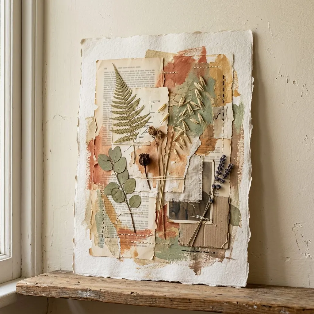 A wall of small handmade artworks and hand-bound books